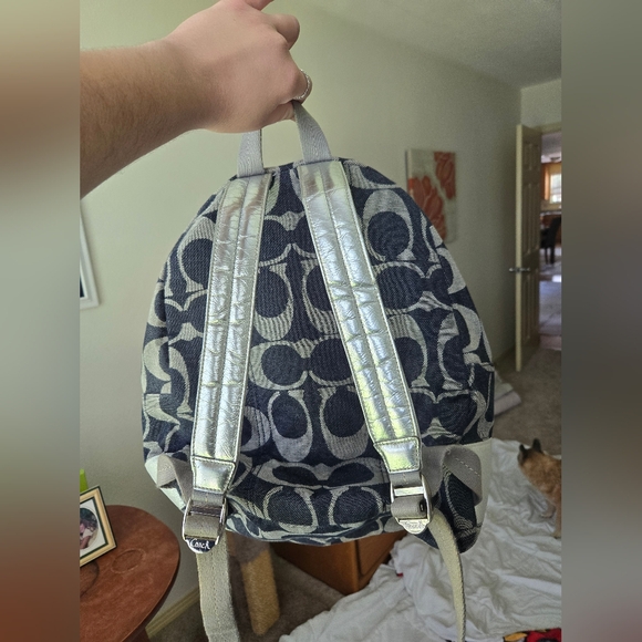 Coach Backpack, black and silver with pink lining - Picture 3 of 10